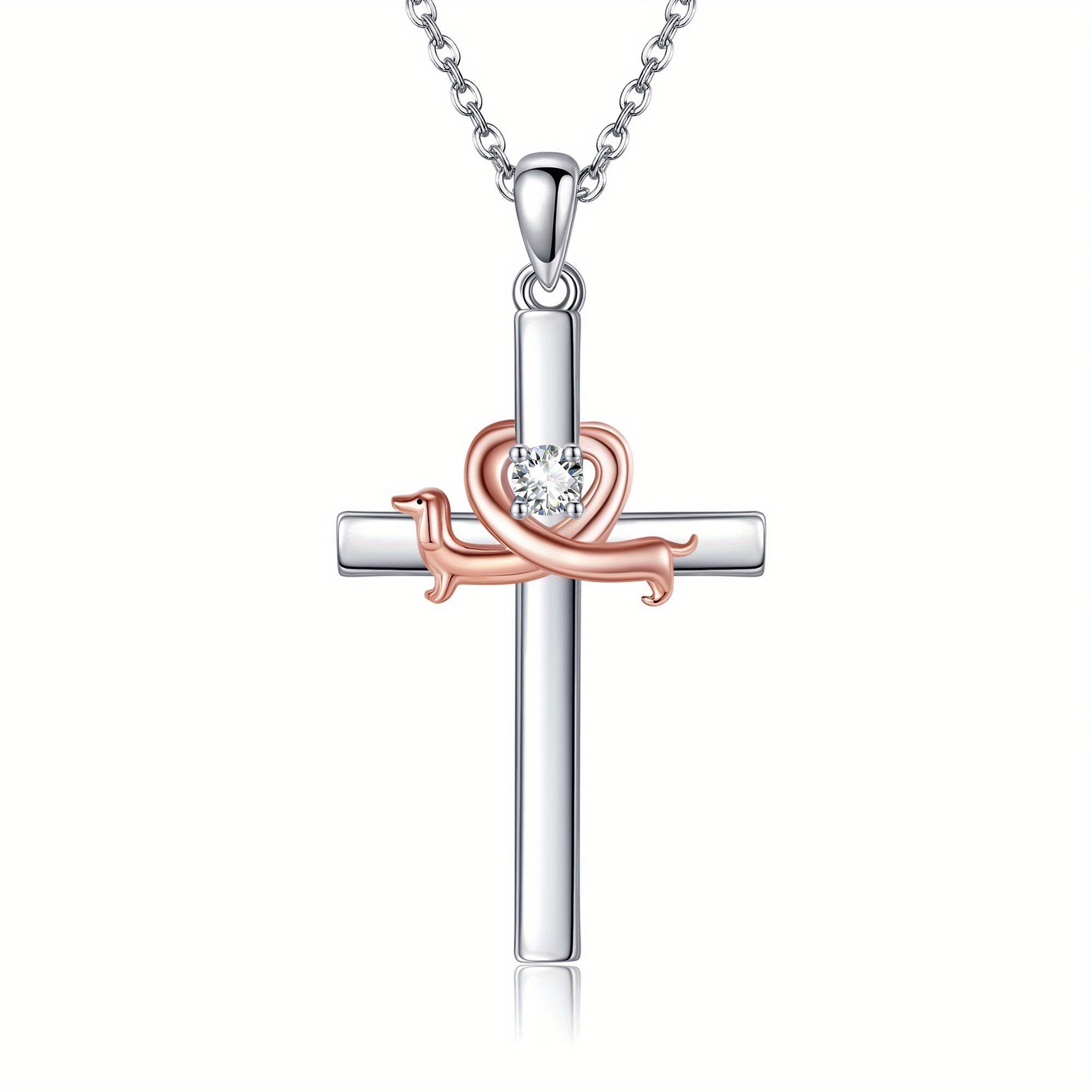Women's Sterling Silver Dachshund Cross Pendant Necklace